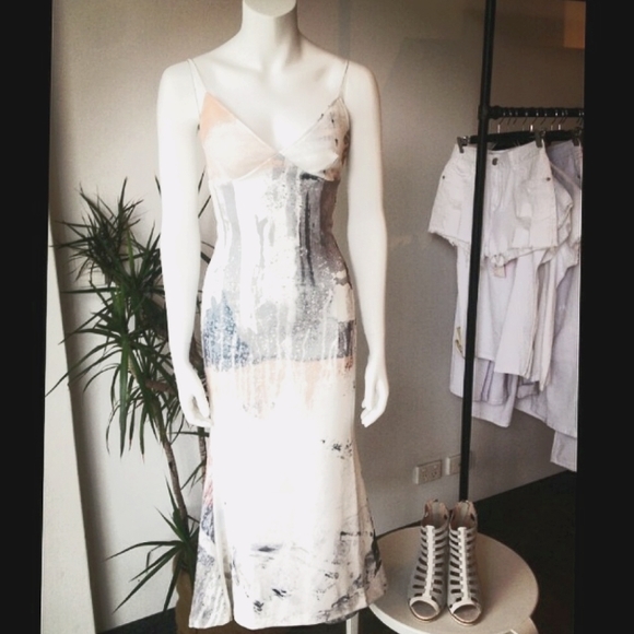 MAURIE & EVE Untold Silver Print Stretch Slip Formal Evening Midi Dress - Picture 10 of 10